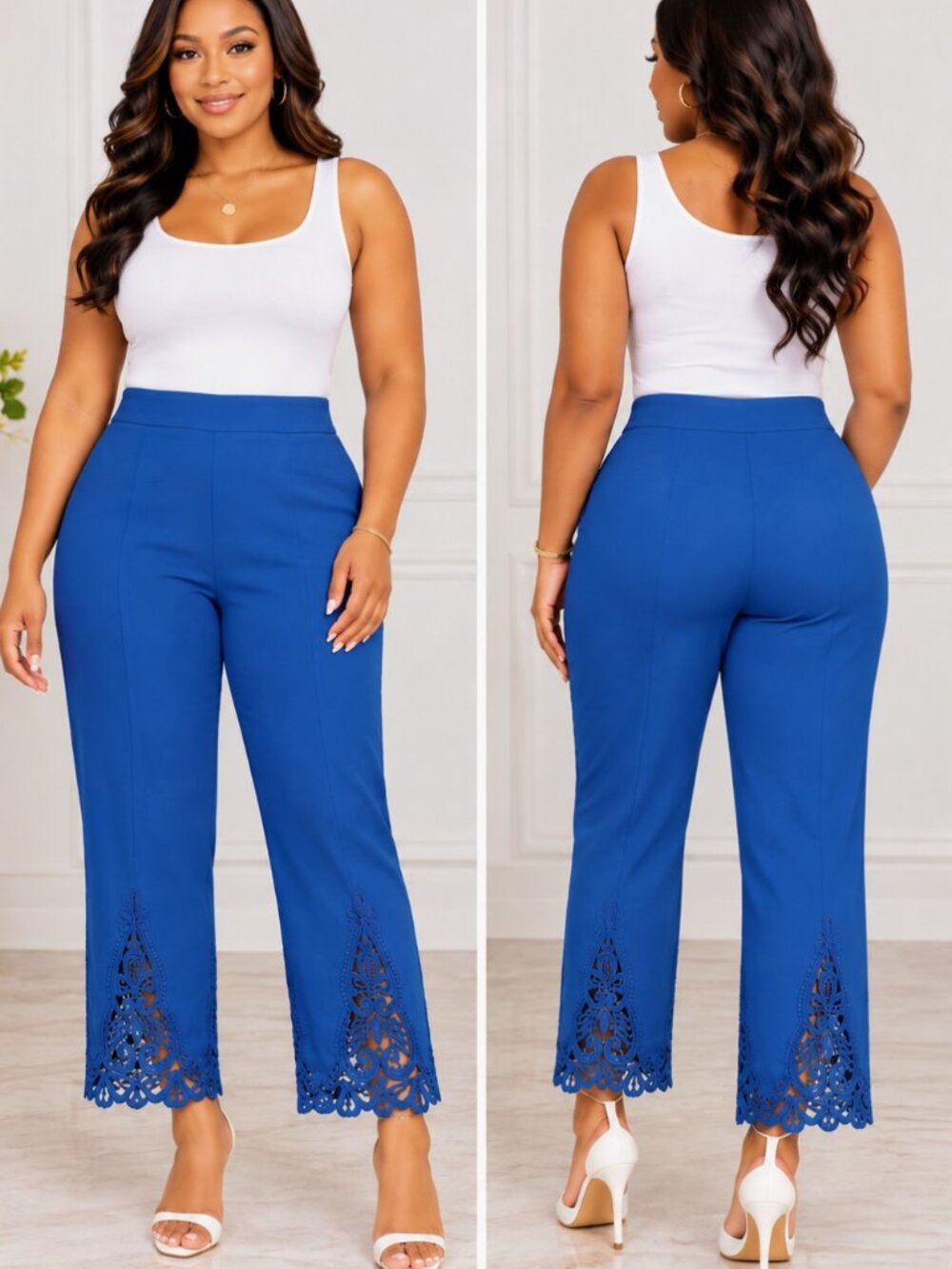 Attyre Elegant Work wear Embroidered Hem Wide Leg Dressy Pull-on Pants Size 12